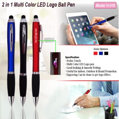 2-in-1 Multi-Color LED Logo Ball Pen (Model: H-016)