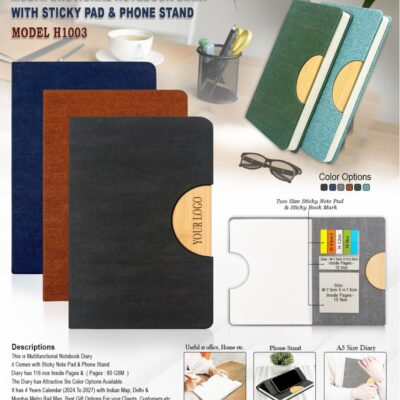 Multifunctional Notebook Diary with Sticky Pad & Phone Stand – Model H1003